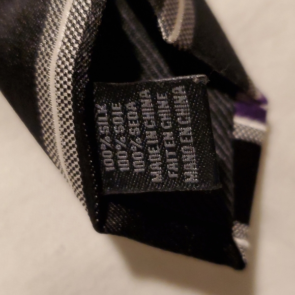 Men's silk Geoffrey Beene Black with purple and silver stripe tie - Picture 3 of 5